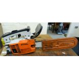 A Stihl 020 AV super electronic quickstop petrol chainsaw, case