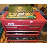 An American Pro tool box and contents and a Saltus socket set (2)