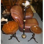 A Victorian mahogany octagonal chess table/sewing box, raised on a tripod base (AF), a wine table