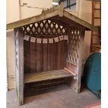 A hardwood covered garden bench