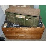 A metal ammunition box and a painted pine box (2)