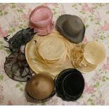 A collection of Ladies Race Day/Wedding hats; Marzi; a natural straw hat, a blue hat; Jaeger; a grey