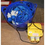 A 110v double socket transformer and a quantity of cable