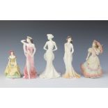 Two Coalport Ltd Ed figures "Topaz" and "Ruby" together with 3 other Coalport figures, "