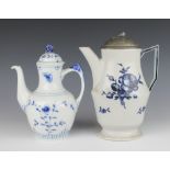 A Continental blue and white porcelain coffee pot with pewter lid 24cm together with a Danish blue