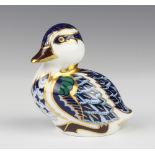 A Royal Crown Derby Imari pattern paperweight in the form of a duckling with gold stopper 7cm