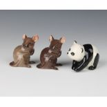 A Beswick figure of a baby panda 4.5cm, 2 Beswick mice 5cm