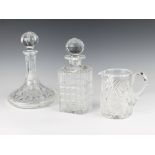 An Edinburgh Crystal water jug 14cm, a spirit decanter and a ships decanter