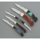 Five late 20th Century Camillus New York, Santa Fe Knives, 2 with patterned wood grips and 3 with