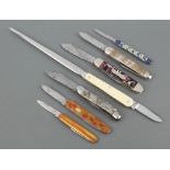 Six pen/pocket knives with decorative grips, 2 of the knives American and stamped Imperial, 1