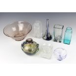 A Mdina glass vase by Michael Harris 14cm, 6 other vases and a bowl