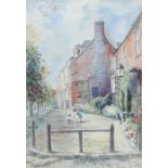 An Edwardian watercolour, unsigned, children playing in a village street 28cm x 19cm