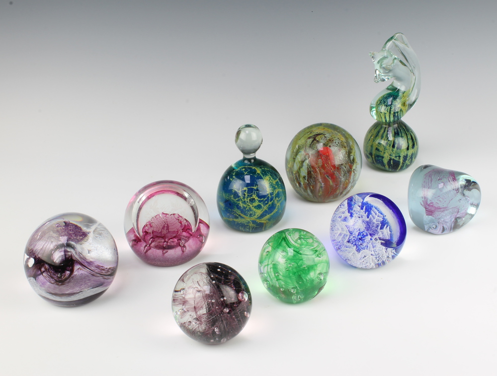 A Caithness Extravaganza paperweight 1/1040 8cm, 3 other Caithness paperweights, 2 Mdina do. and 3