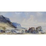 Brand, watercolour, signed, Dorset coastal scene with figures 26cm x 50cm This painting is