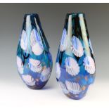 A pair of 20th Century Studio Glass flattened oviform vases 34cm