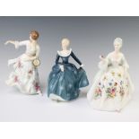 Three Royal Doulton figures - Fragrance HN2334 19cm, Hazel HN3167 21cm and Diana HN2488 20cm