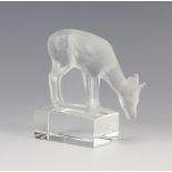 Lalique, a frosted and clear glass deer faun paperweight, Lalique France 8cm