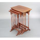A nest of 3 Edwardian inlaid mahogany bow front interfitting coffee tables 67cm h x 50cm w x 36cm,