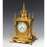 J W Benson, a Victorian French 8 day striking mantel clock with enamelled dial and Roman numerals,