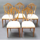 Waring & Gillow, a set of 5 inlaid mahogany Sheraton revival shield back dining chairs,