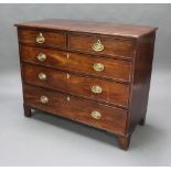A Georgian rectangular mahogany chest with cross banded top, fitted 2 short and 3 long drawers