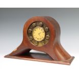 A Swiss 8 day timepiece contained in a turned wooden propellor boss 29cm h x 47cm w x 15cm d, the