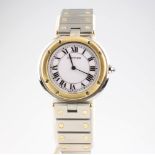 A lady's Cartier "Panther" steel cased wristwatch with circular white dial, Roman numerals and