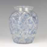 Lalique, a moulded blue Chamois pattern glass baluster vase, circa 1931, etched R LALIQUE FRANCE