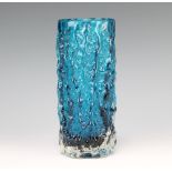 A Whitefriars turquoise nobbly cylindrical vase 19cm