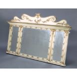 A 19th Century Louis style triple plate over mantel mirror contained in a gilt and white painted