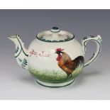 A Wemyss style teapot decorated with cockerels Bon Jour, 20cm