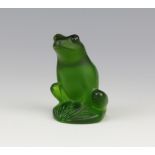 Lalique, a green glass paperweight in the form of a sitting frog 6cm h, etched R Lalique France