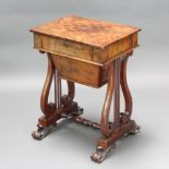 A William IV rectangular inlaid mahogany games/work table, top inlaid a chessboard revealing a