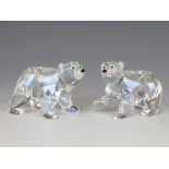 Two Swarovski Crystal polar bear cubs 108774/91000000310 2011 by Anton Hirzinger 7cm, boxed