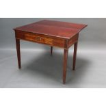 A Georgian mahogany tea table fitted a drawer, raised on square tapered supports 73cm h x 91cm w x