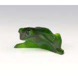 Lalique, a green glass paperweight in the form of a sitting frog, etched Lalique France 5cm w