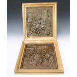A pair of 19th Century Continental bronze plaques depicting tavern scenes with seated figures 28cm x