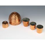 A Victorian cylindrical ribbed copper jelly/ice cream mould 10cm x 12cm, a smaller do. 4cm x 5cm and