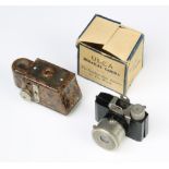 A Cornet midget camera contained in a brown Bakelite case together with a ULCA miniature camera