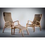 A PAIR OF BEACH FRAMED EASY CHAIRS, DANI