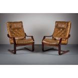 A PAIR OF TANNED LEATHER AND BENTWOOD DA