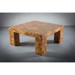 A BURR MAPLE SQUARE LOW TABLE, 1970s, on