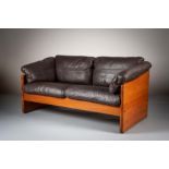 A TEAK PANELLED TWO SEAT SOFA, DANISH 19