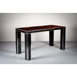 A LACQUERED WALNUT AND METAL BANDED DINI