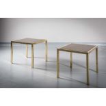 A PAIR OF GILT BRASS LOW TABLES, 1970s,