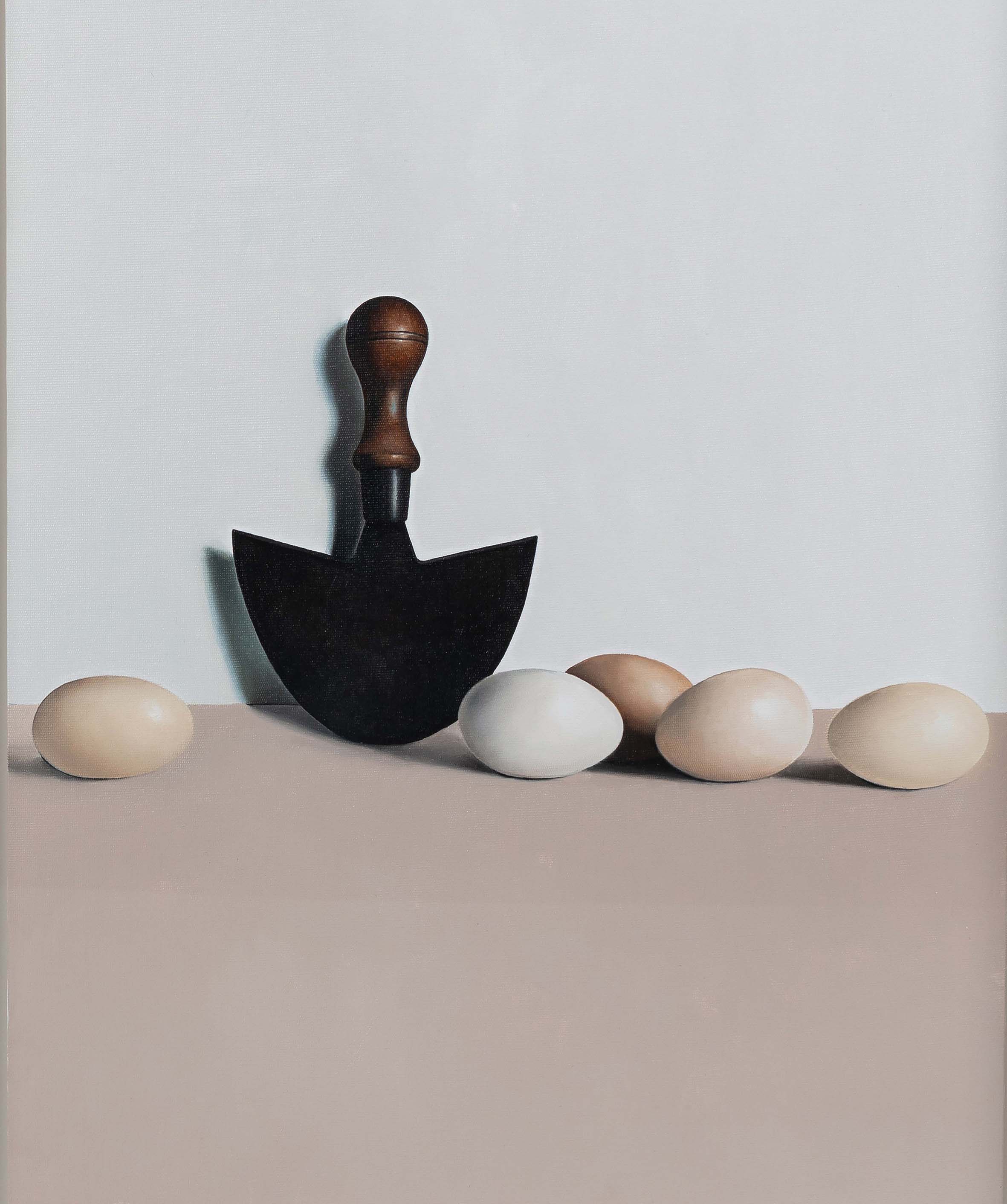 Liam Belton RHA, b.1947 HERB CUTTER WITH FIVE EGGS Oil on canvas, 20" x 16" (51 x 41cm), signed,