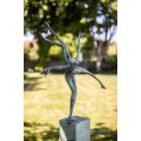 Bob Quinn b.1948 TUMBLING Bronze, total height 75 ½” (192cm), figures 32” high (81cm), signed, ed.