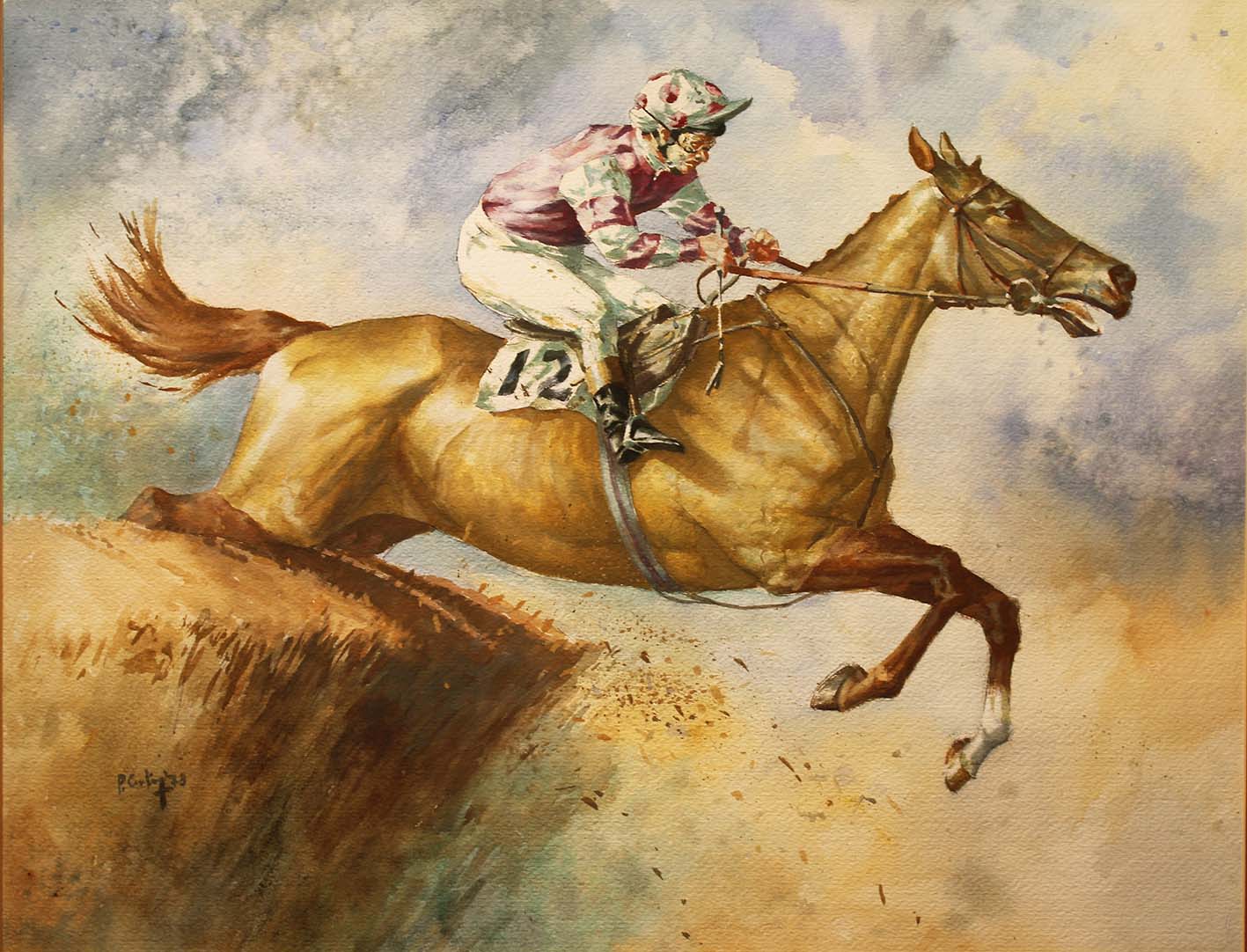 Peter Curling .1955 JOCKEY & HORSE Gouache, 18" x 24" (46 x 61cm), signed and dated 1978 Bell