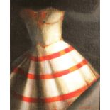 John Shinnors b.1950 STRIPED DRESS Oil on canvasboard, 9 1/2" x 8" (24 x 20cm), signed and dated '