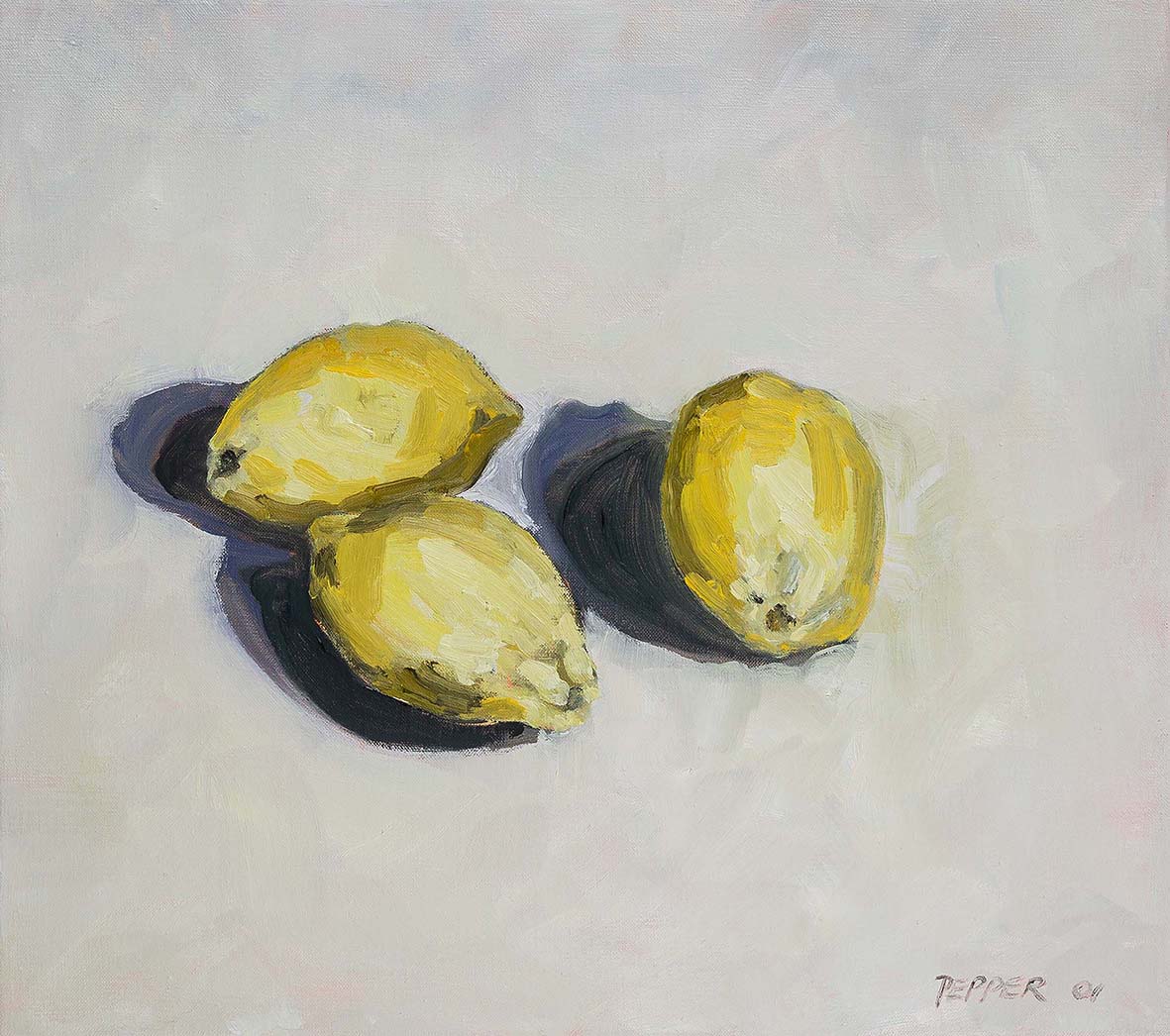 Mark Pepper, Contemporary LEMONS Oil on canvas, 16" x 18" (41 x 46cm), signed and dated 2001